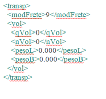 Representação xml Dados da transportadora e transporte