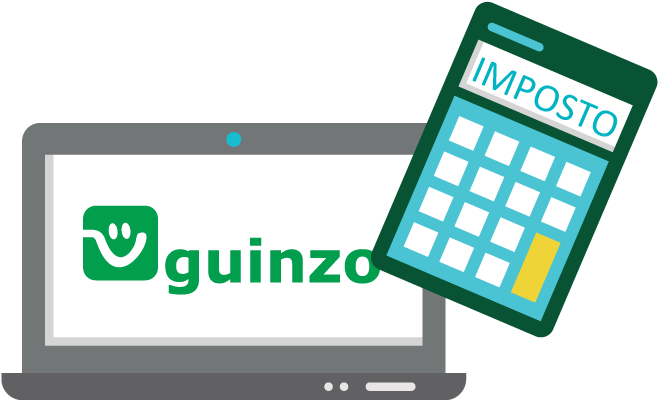 impostos-guinzo Notebook com Logo do Guinzo e uma calculadora de Impostos